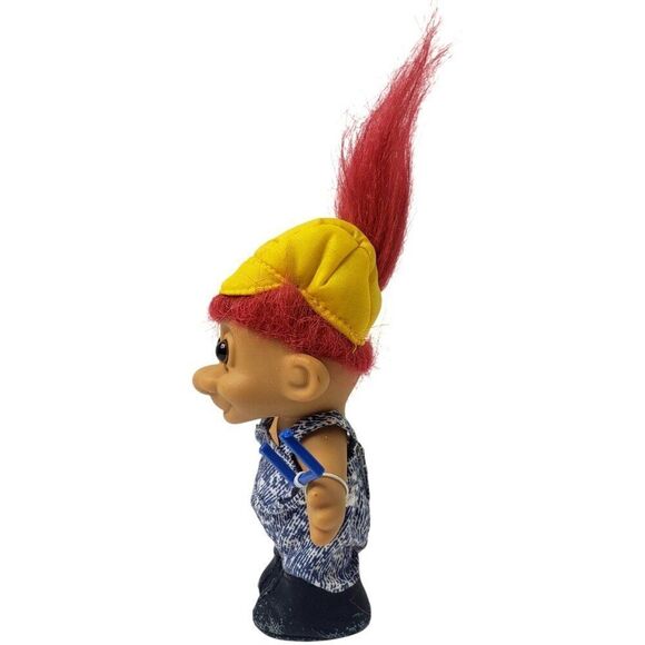 Vintage Russ Troll Doll Construction Worker 5" Red Hair Hammer Original #18532 - Picture 3 of 4